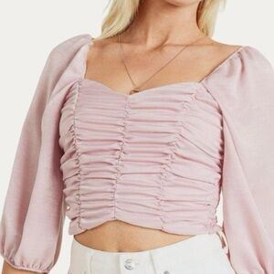 Painted Threads Lilac Ruched Puff Sleeve Crop Top NWT L